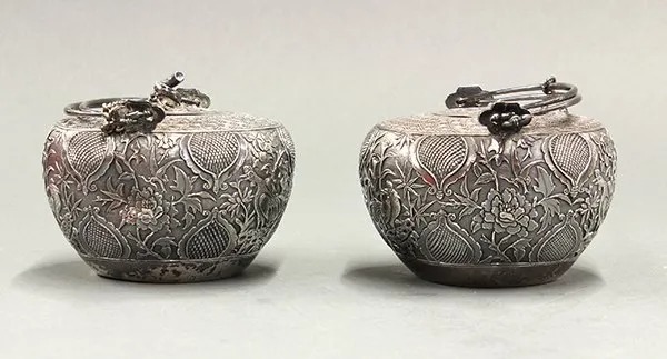 Pair of Chinese Export Silver Teapots