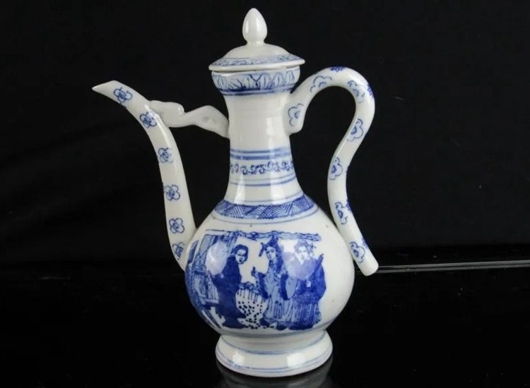 Qing Dynasty Style White and Blue Chinese Teapot