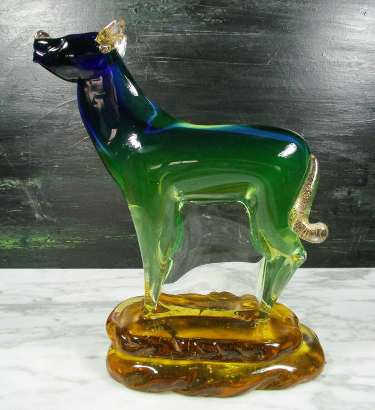 Sommerso Uranium Murano Glass Animal