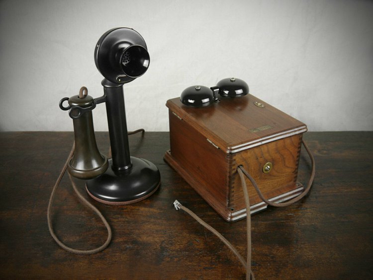 Antique 1915 Western Electric Candlestick Telephone Walnut Ringer Box Working