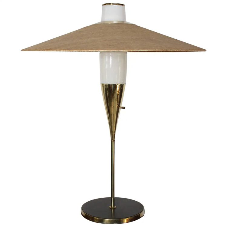 Raymond Loewy Brass and Glass Stiffel Table LampRaymond Loewy Brass and Glass Stiffel Table Lamp