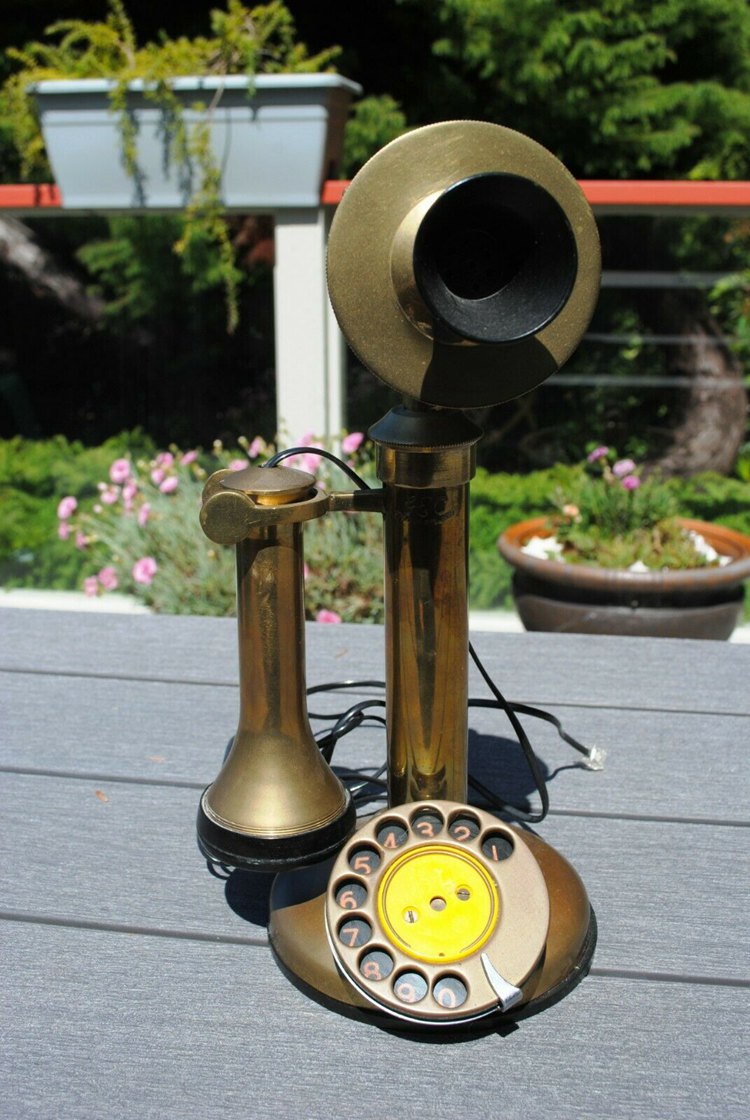 Vintage Solid Brass Candlestick Rotary Telephone Phone GEC England Works