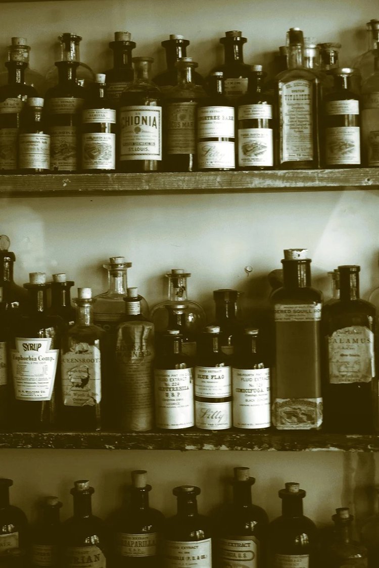 An array of antique medicine bottles