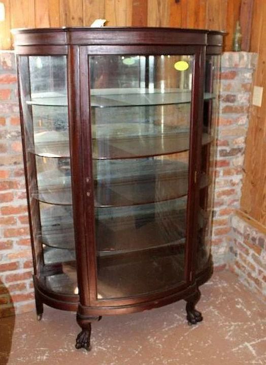 Antique China Cabinet With Curved Glass