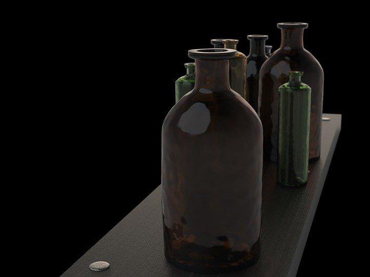 Antique medicine bottles in varied sizes