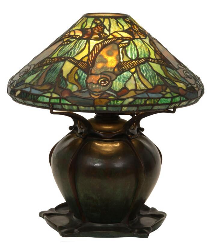 7. Tiffany Studios "Leaded glass aquatic fish" Lamp