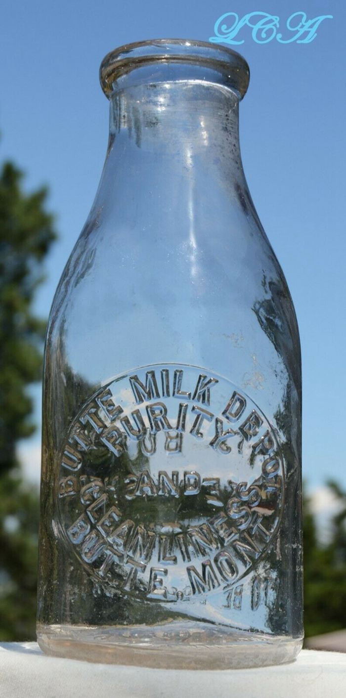 10. RARE antique BUTTE MONTANA Milk Depot TIN TOP BIM bottle CHICAGO CREAMERY Co