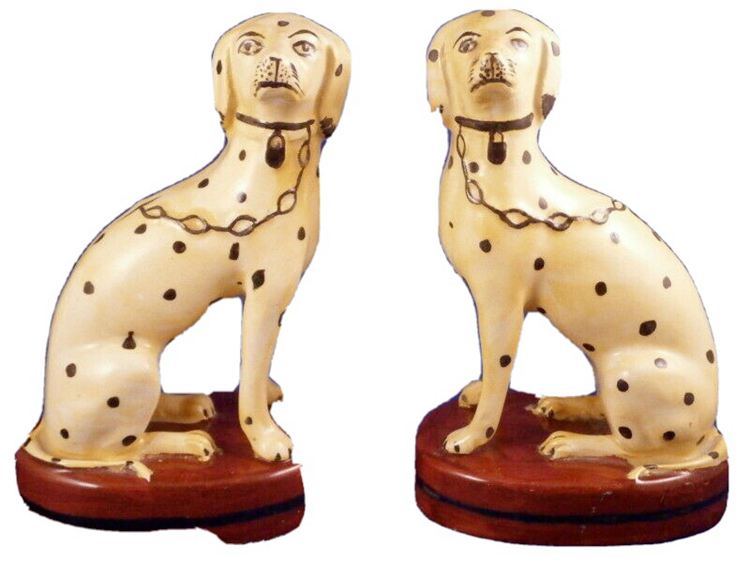 3. Pair Antique 19thC Staffordshire Creamware Dalmatian Dog Figurine Figure English