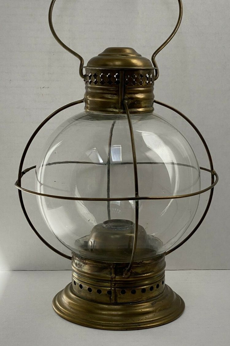 Antique Brass Onion Globe Railroad Fixed Globe Lantern C1880 Marine Anchor Lamp