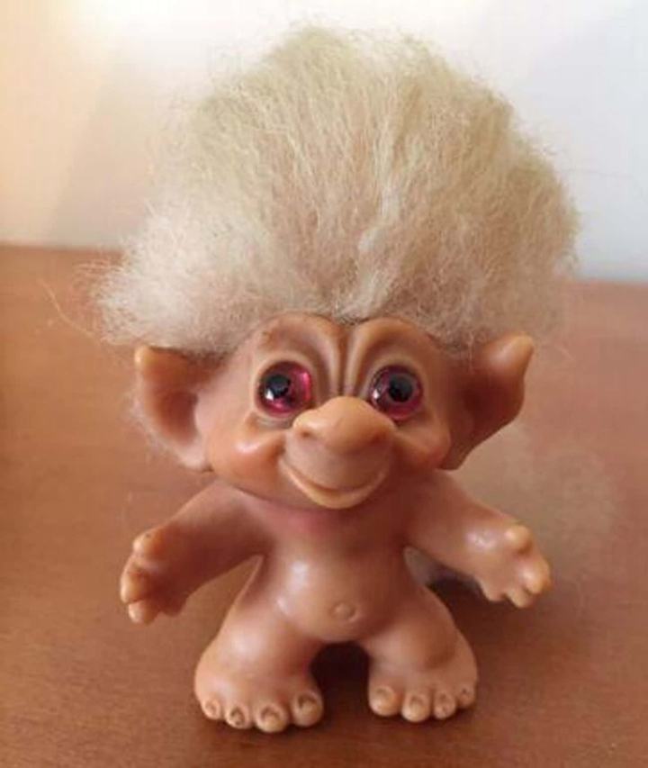 Troll Doll With White Hair and Pink Eyes