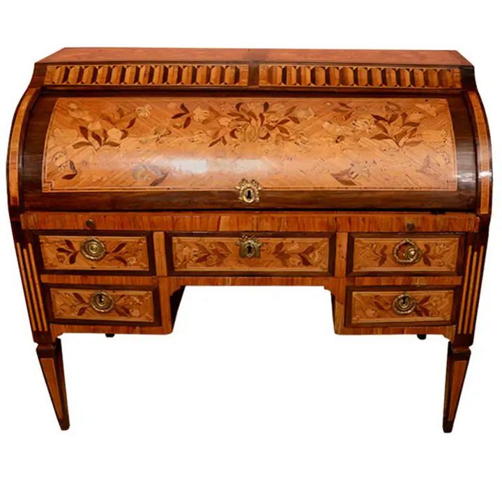 1. Dutch Neoclassical Marquetry Roll Top Desk