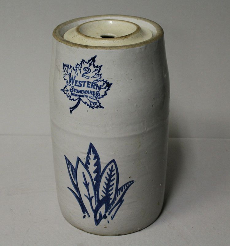 2 Gallon Western Stoneware Crock Butter Churn with Leaf Designs