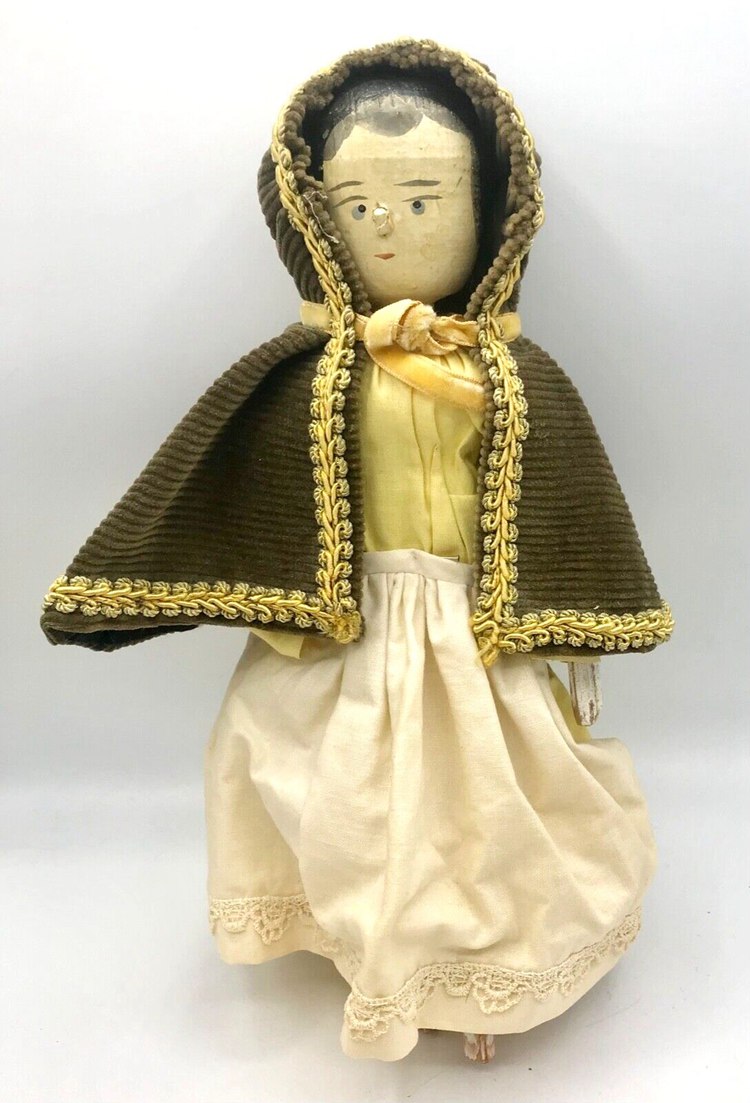 Antique 11.5 Wooden Grodnertal Peg Doll - 1820's England