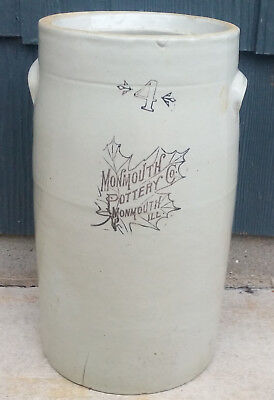 Antique Vtg 4 Gallon Monmouth Pottery Western Maple Leaf Stoneware Butter Churn
