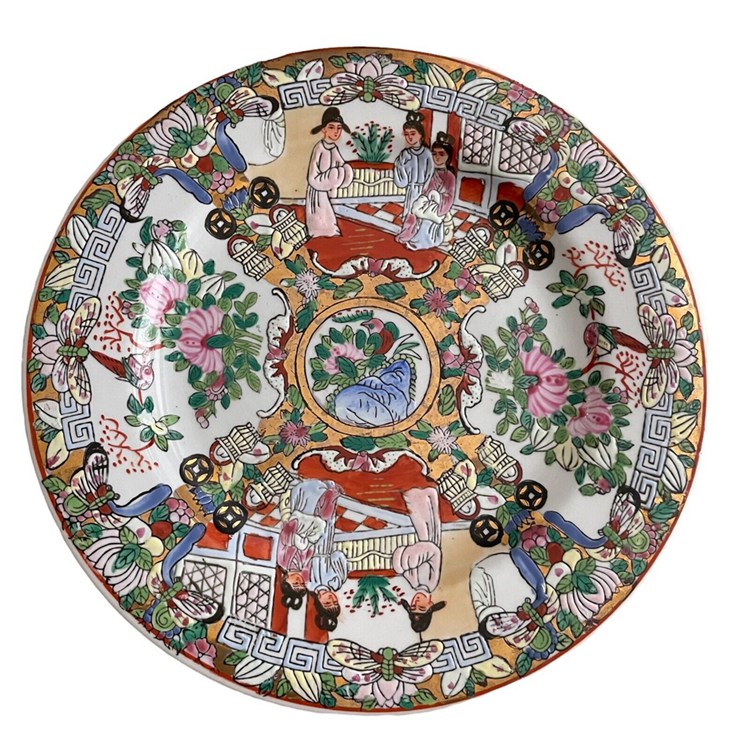 Rose Medallion Chinese Family Birds Flowers Butterflies Dinner Plate