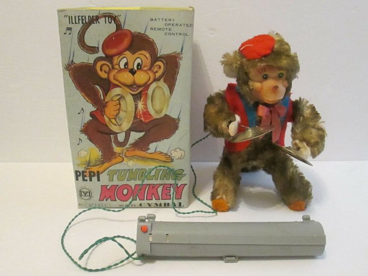Vintage Yanoman ILLFELDER Pepi Tumbling Monkey with Cymbal In Original Box Japan