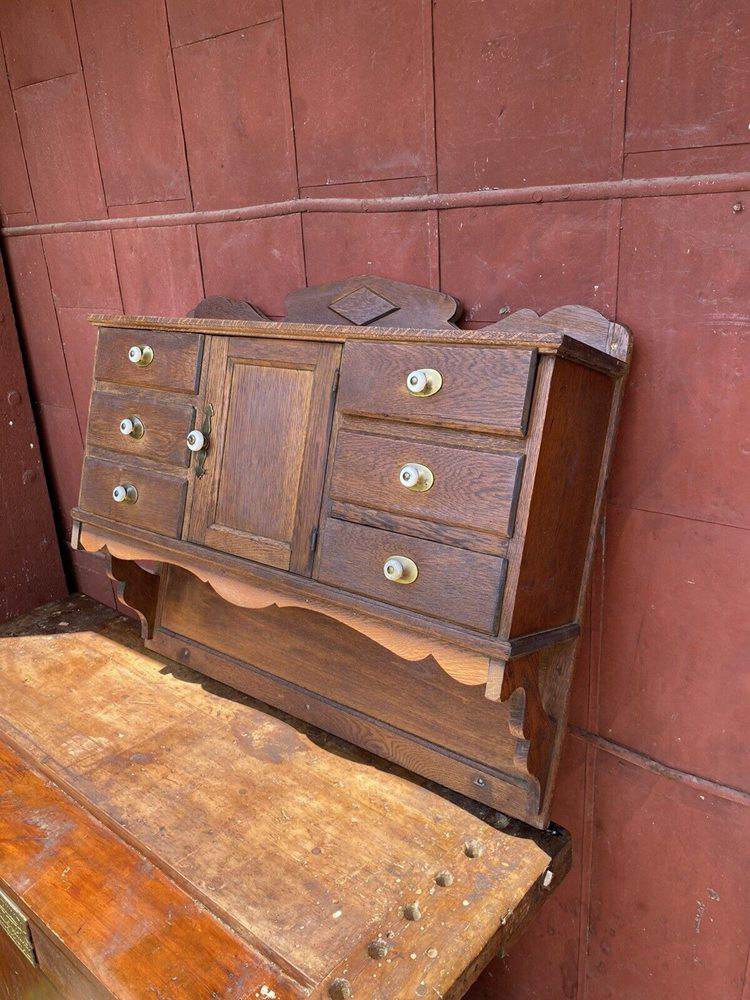 1900s Antique Medical Dental Wooden Apothecary Cabinet