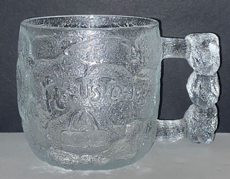 1993 flintstones drinking textured glass cup