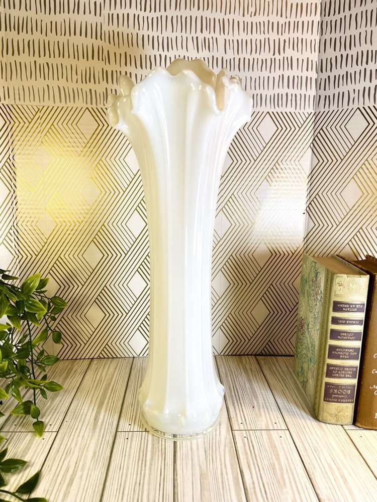 A Fostoria Heirloom White Opalescent Swung Vase