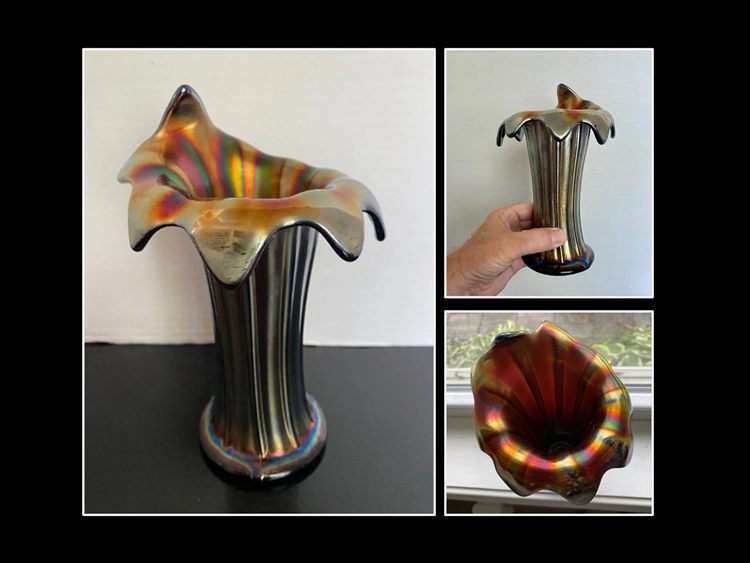 A Northwood Electric Iridescence Study Jester's Cap Swung Vase