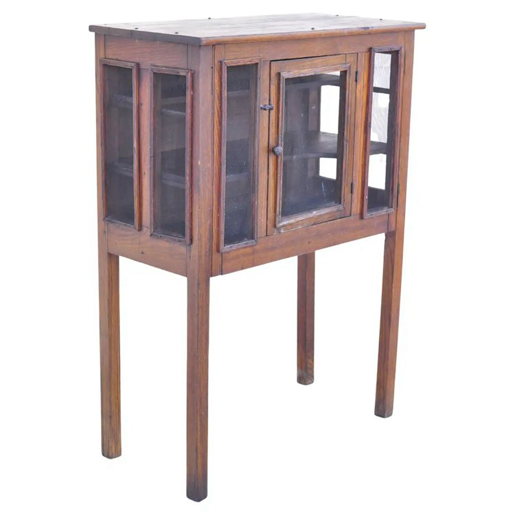 Antique Arts & Crafts Mission Oak Wood Pie Safe Kitchen Cupboard Cabinet on Legs