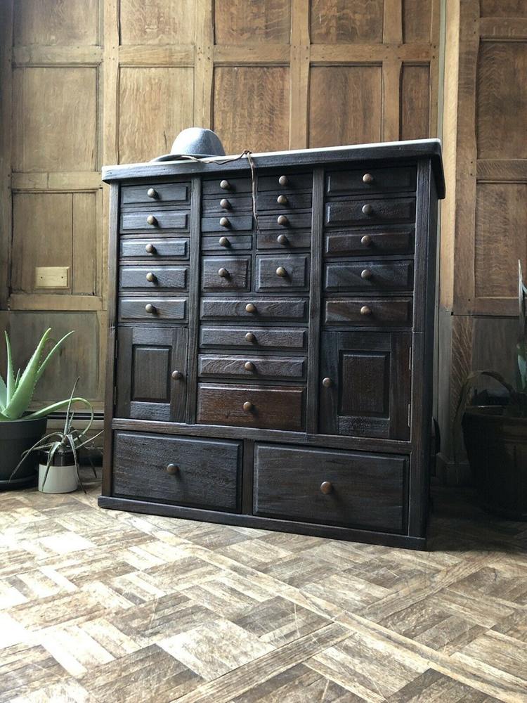 Antique Dental Wood Apothecary Cabinet