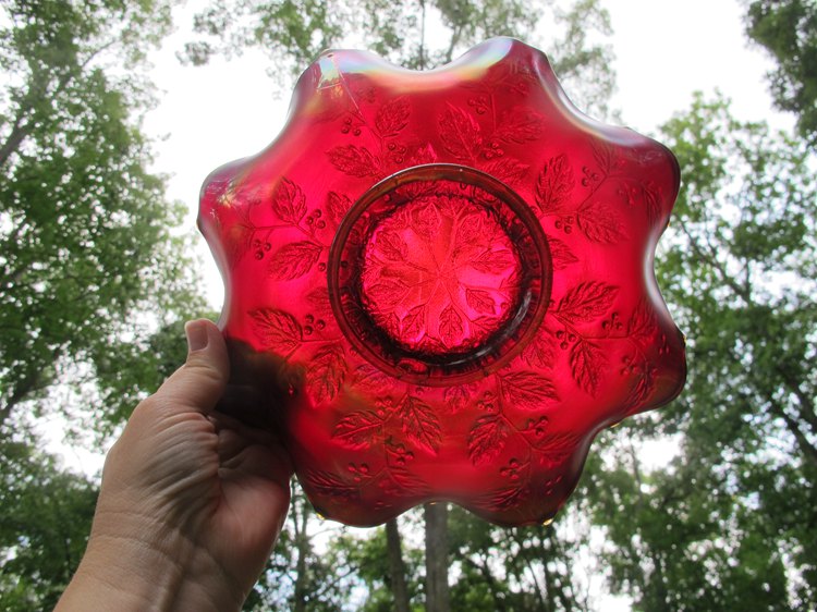 Antique Fenton Cherry Red Holly Carnival Glass Bowl