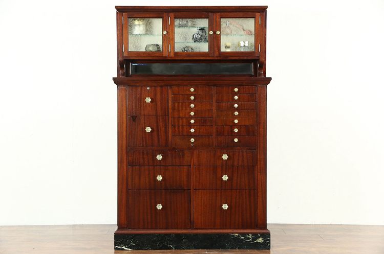 Antique Mahogany and Marble Dental Cabinet