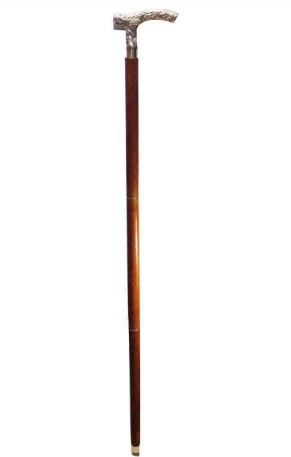 Antique walking cane with metal handle