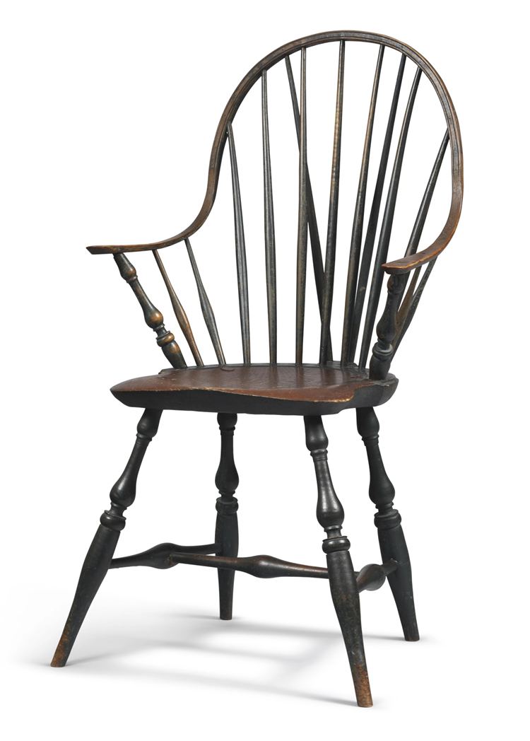 Black-Painted Brace-back Continuous-Arm Windsor Chair, Circa 1790-95
