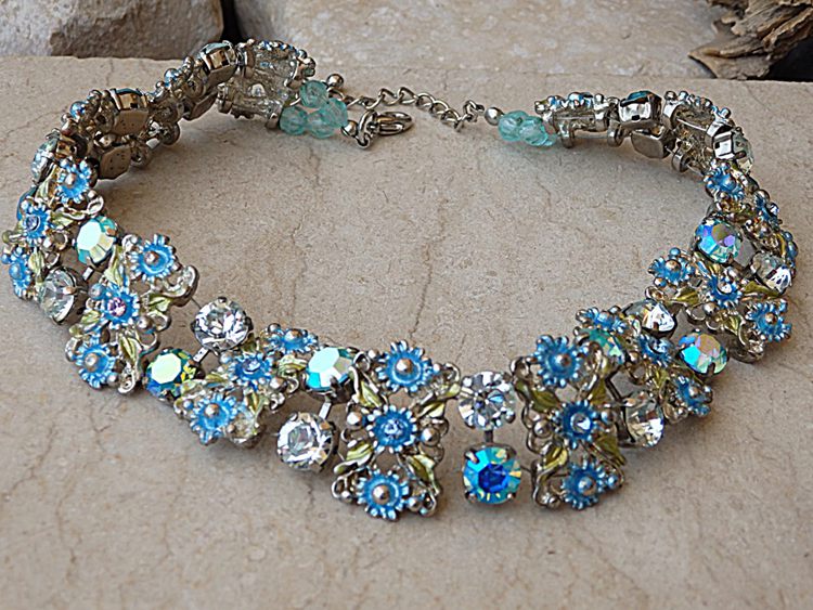 Blue Bridal Rhinestone Necklace