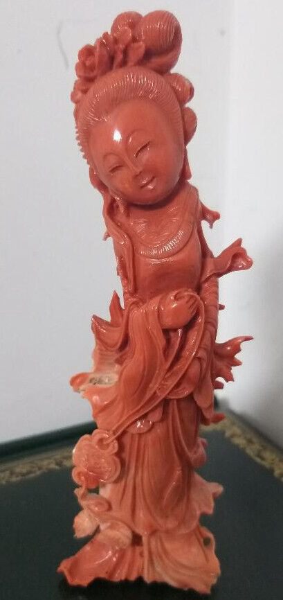 Chinese Red Coral Kwan Yin Figurine
