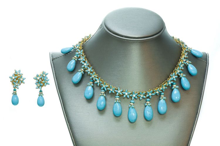 Coco Chanel Turquoise Necklace Earrings Set