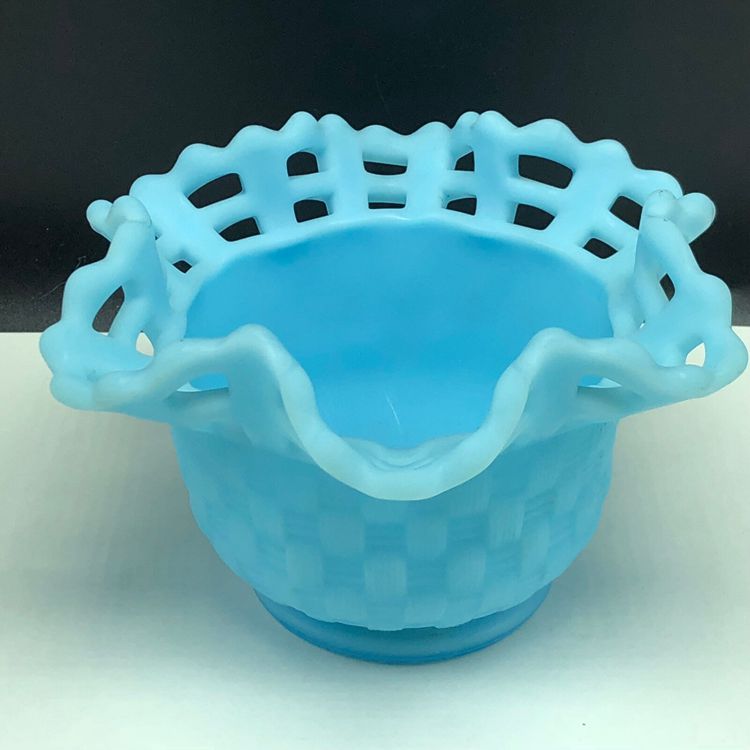 Fenton Blue Milk Glass Basket