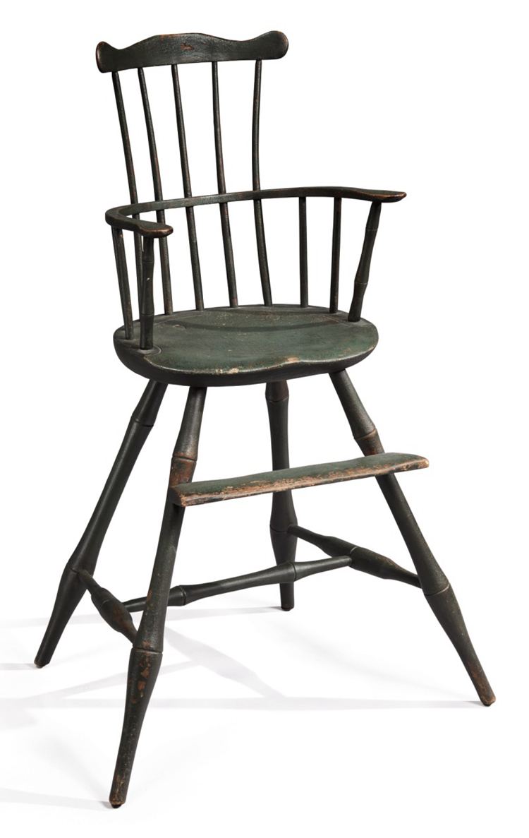 Green-Painted Comb-back Windsor High Chair, Circa 1800