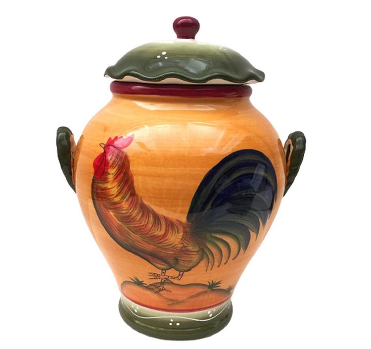 Hand Painted Rooster Ceramic Cookie Jar Canister