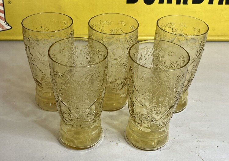 LOT OF 5 FEDERAL MADRID AMBER RIPPLE FLAT ICED TEA TUMBLER DEPRESSION GLASS 1930