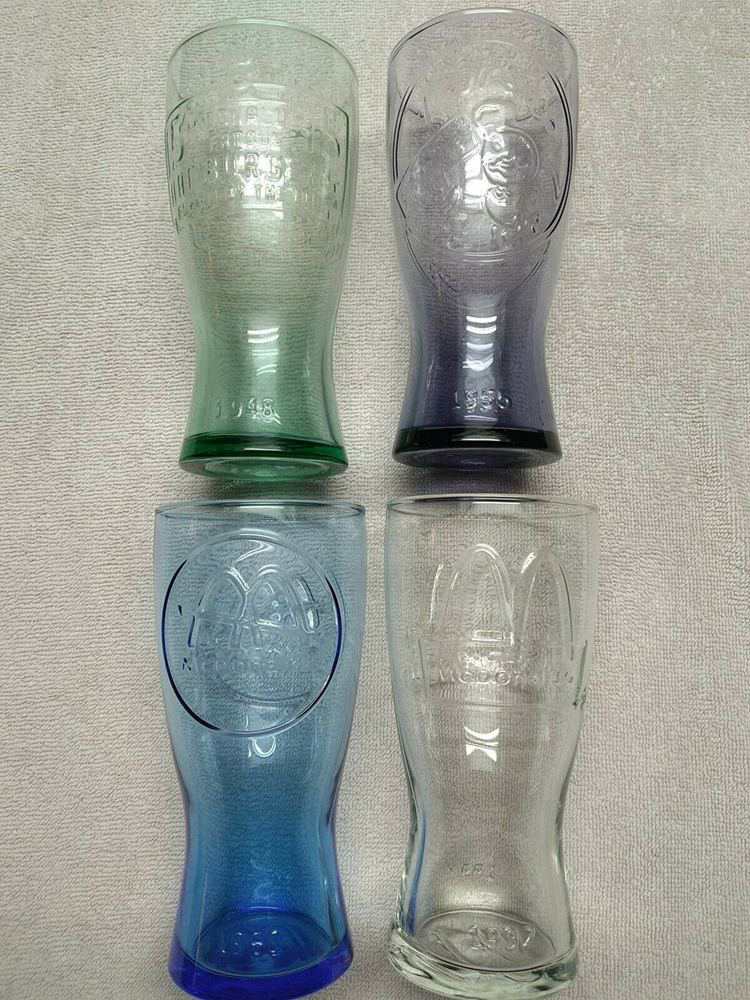 McDonald's Retro Multi Colored 1948, 1955, 1961 and 1992 Drinking Glasses