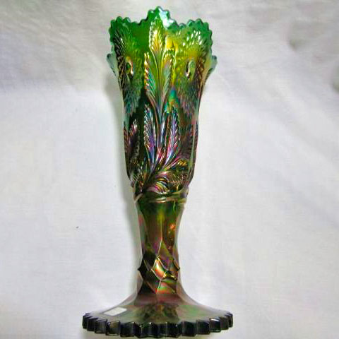 Millersburg Hobster and feather vase in green