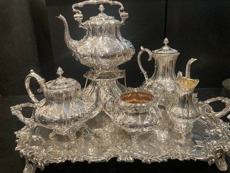 Silver Plated Victorian 5 Pieces Tea Set on Tray C188090