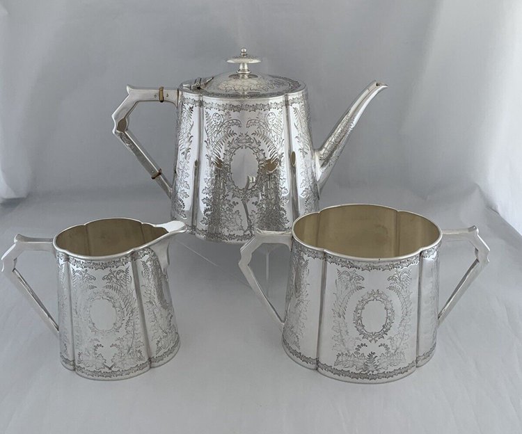 Victorian Silver Plated Tea Set c1885 FENTON BROS Sheffield Antique Tea Pot Set