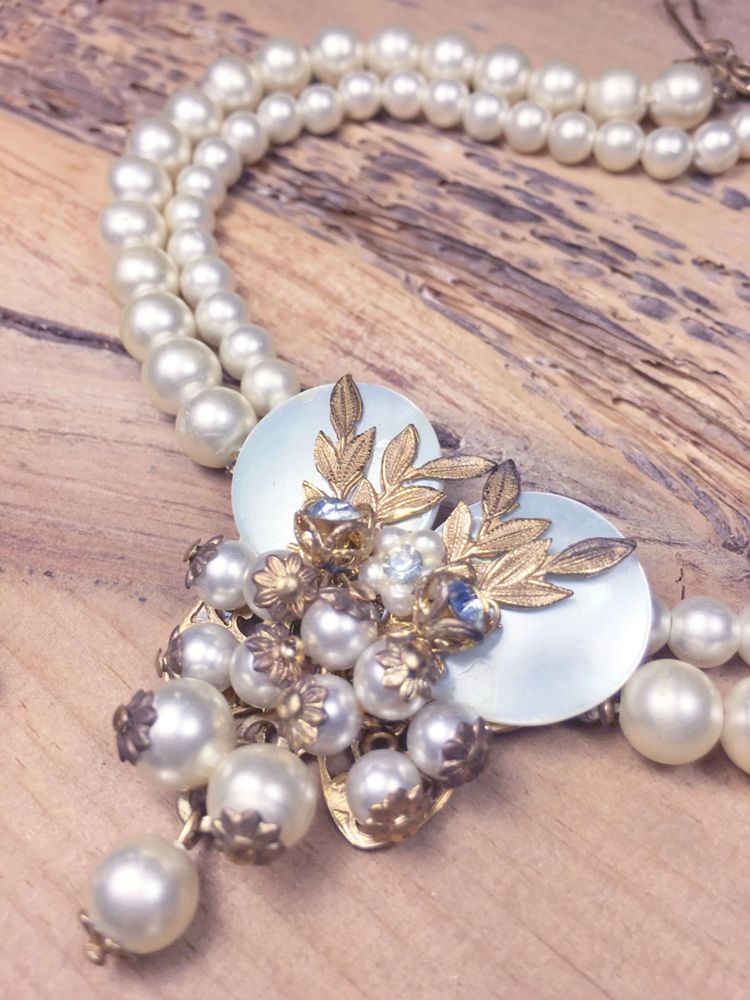 Vintage Faux Pearl and Rhinestone Necklace