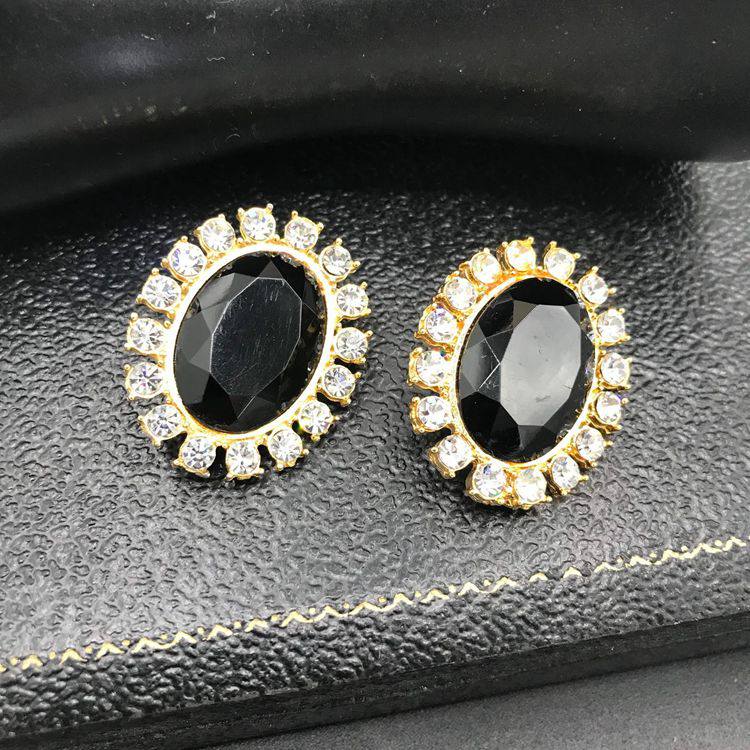 Vintage Lawrence Vrba High-End Designer Black Rhinestone Earrings