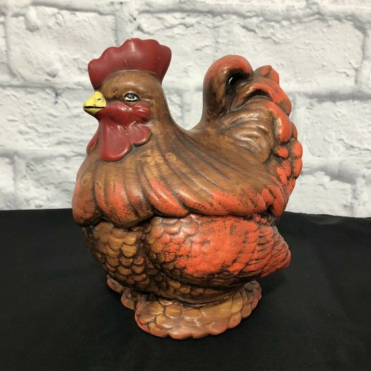 Vintage Rooster Cookie Jar Hand Painted Chicken