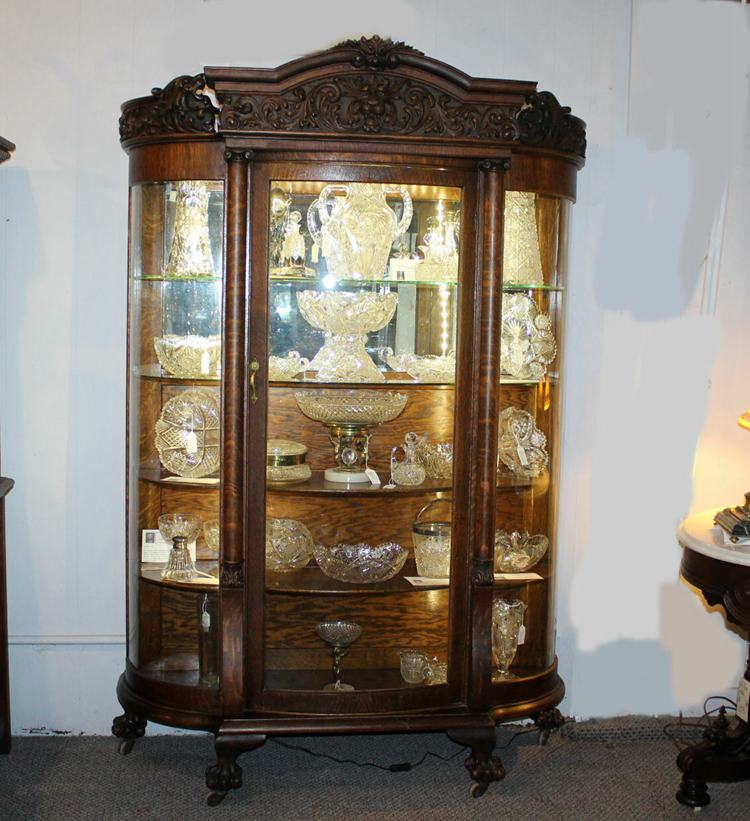 Antique Curved Glass China Cabinet