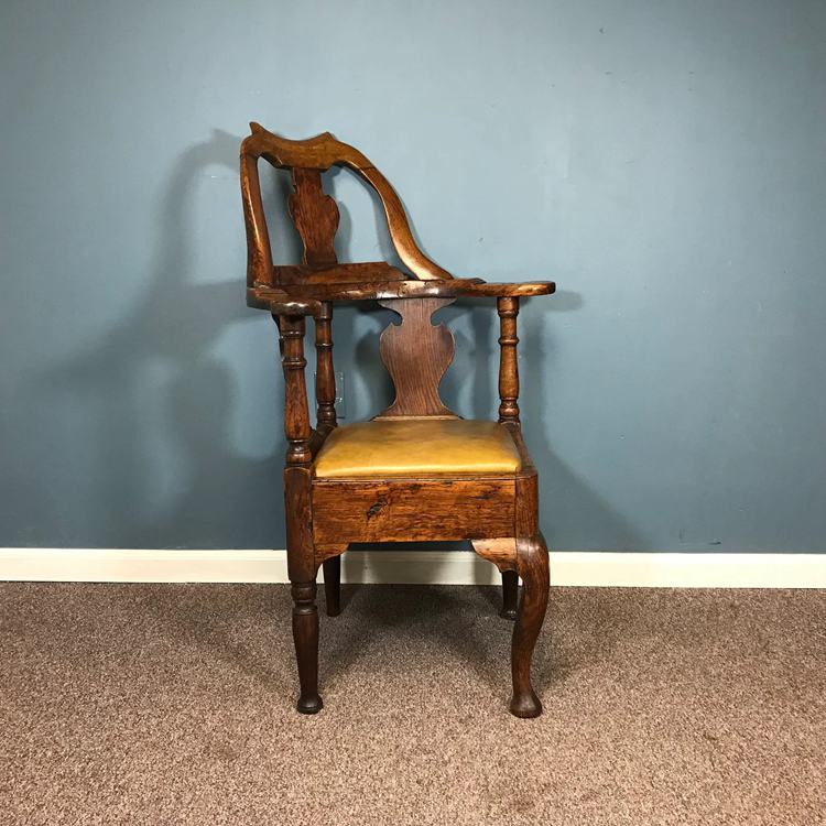 Circa 1740s English Antique Queen Anne High-Back Corner Chair