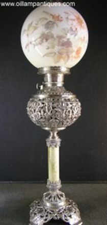 Nickel and Marble Antique Banquet Oil Lamp