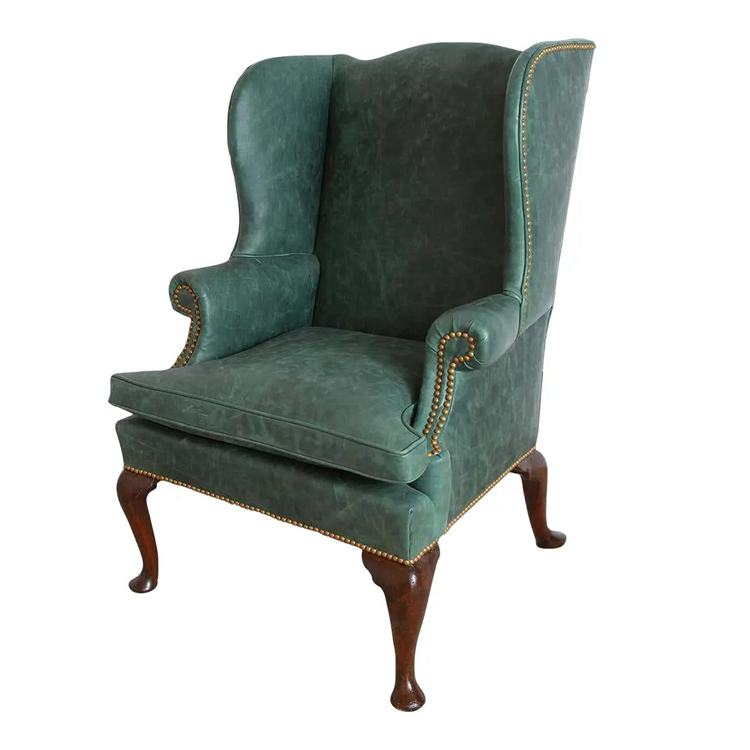 Queen Anne Leather Upholstered Wingback Chair