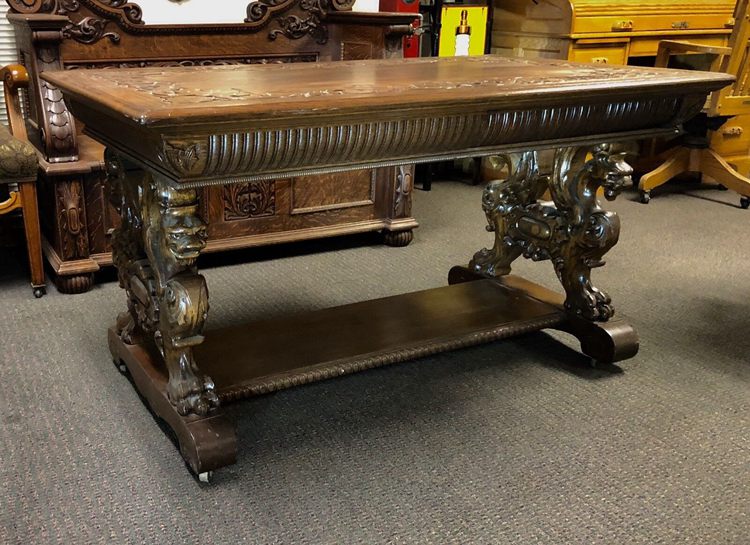 Victorian Era Tiger Oak Library Table