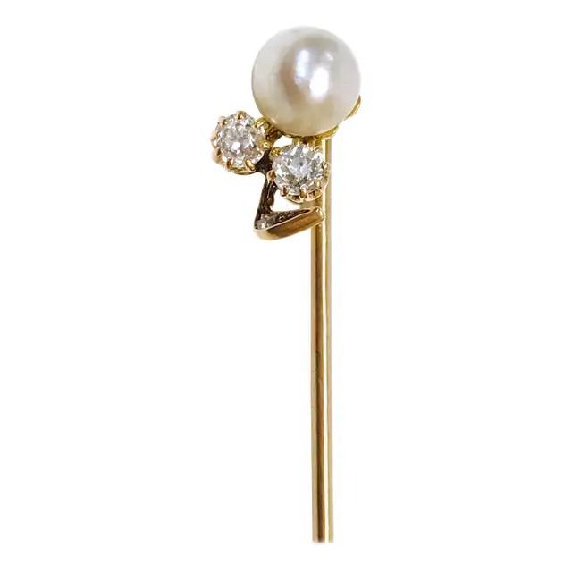 14 Karat Pearl Diamond Hat Pin